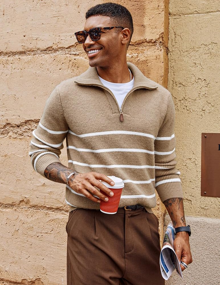 PJ PAUL JONES Men Quarter Zip Up Sweater Long Sleeve Fashion
